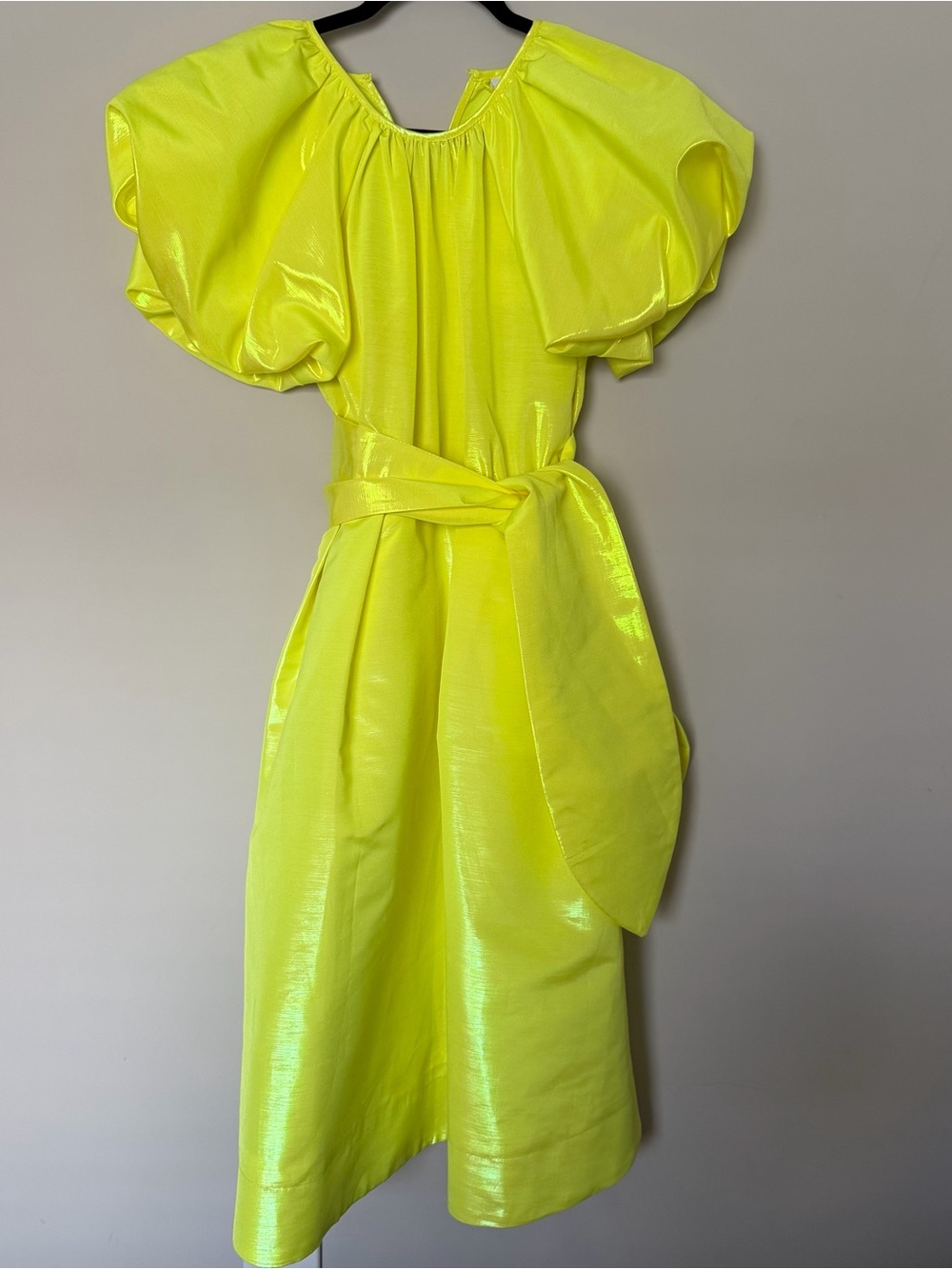 NWT Christopher John Rogers Neon Yellow Puff-Sleeve Belted Kids Dress